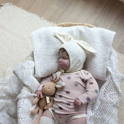 長袖ロンパース 長袖ロンパース コットン うさ耳ボンネット 帽子セット【mh0011357】