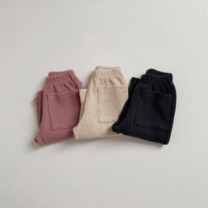 ロングパンツ・スウェットパンツ ワッフル素材ロングパンツ ユニセックス長ズボン ストレートポケット付き【mh0011359】