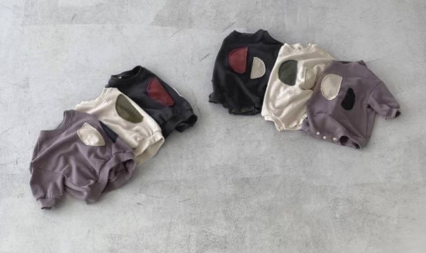 長袖ロンパース 長袖ロンパース 裏起毛スウェットパッチワーク【mh0011360】