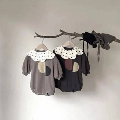 長袖ロンパース 長袖ロンパース 裏起毛スウェットパッチワーク【mh0011360】