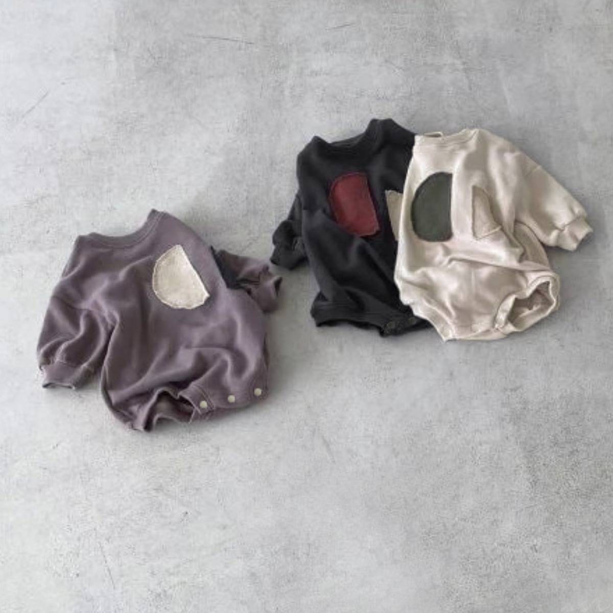 長袖ロンパース 長袖ロンパース 裏起毛スウェットパッチワーク【mh0011360】