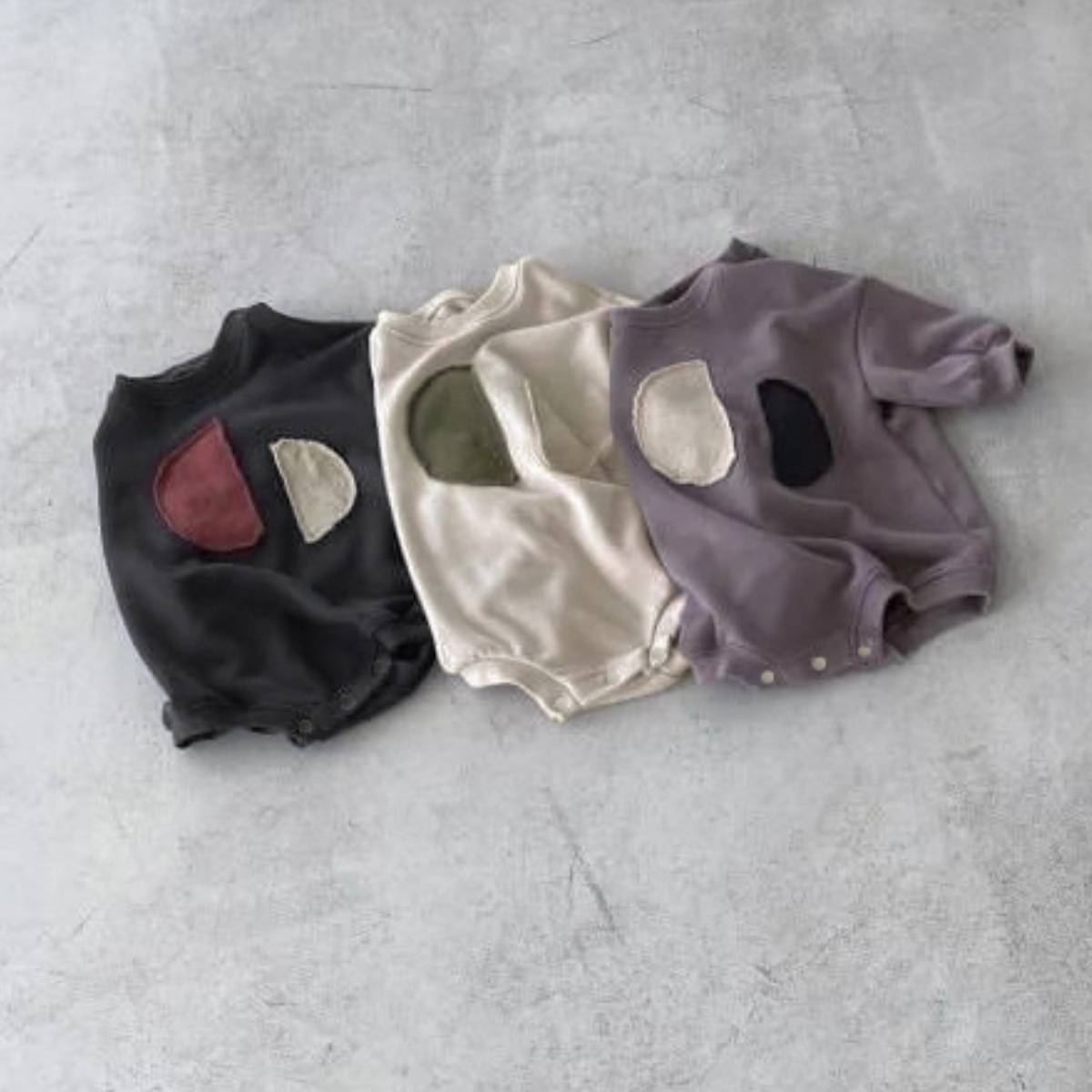 長袖ロンパース 長袖ロンパース 裏起毛スウェットパッチワーク【mh0011360】