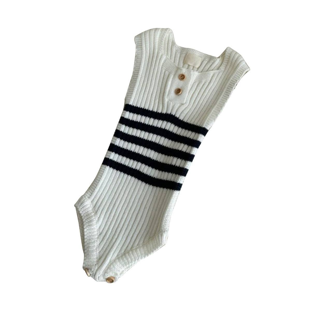 ノースリーブロンパース ノースリーブニットロンパース ボーダー柄 リブ編み【mh0011361】