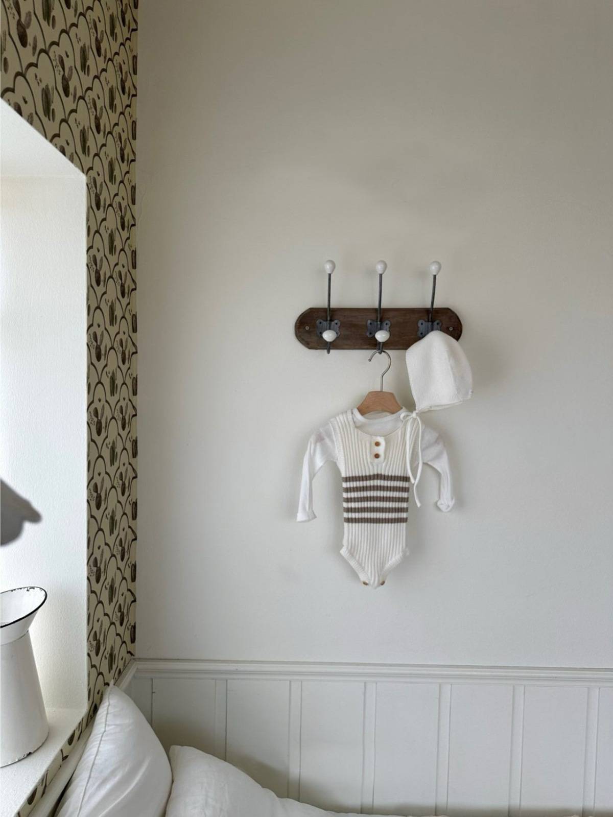 ノースリーブロンパース ノースリーブニットロンパース ボーダー柄 リブ編み【mh0011361】