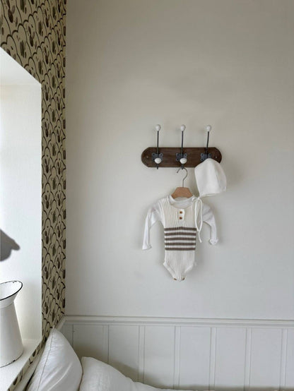 ノースリーブロンパース ノースリーブニットロンパース ボーダー柄 リブ編み【mh0011361】