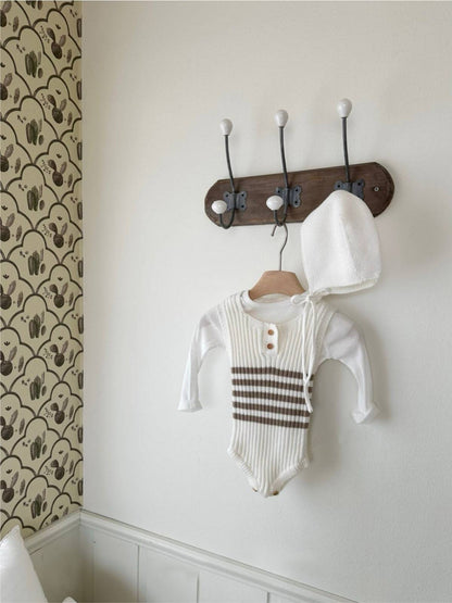 ノースリーブロンパース ノースリーブニットロンパース ボーダー柄 リブ編み【mh0011361】