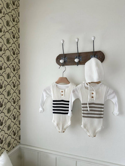 ノースリーブロンパース ノースリーブニットロンパース ボーダー柄 リブ編み【mh0011361】