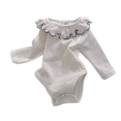 長袖ロンパース 長袖ロンパース フリルネック メロウフリル リブ素材 ボディスーツ【mh0011362】