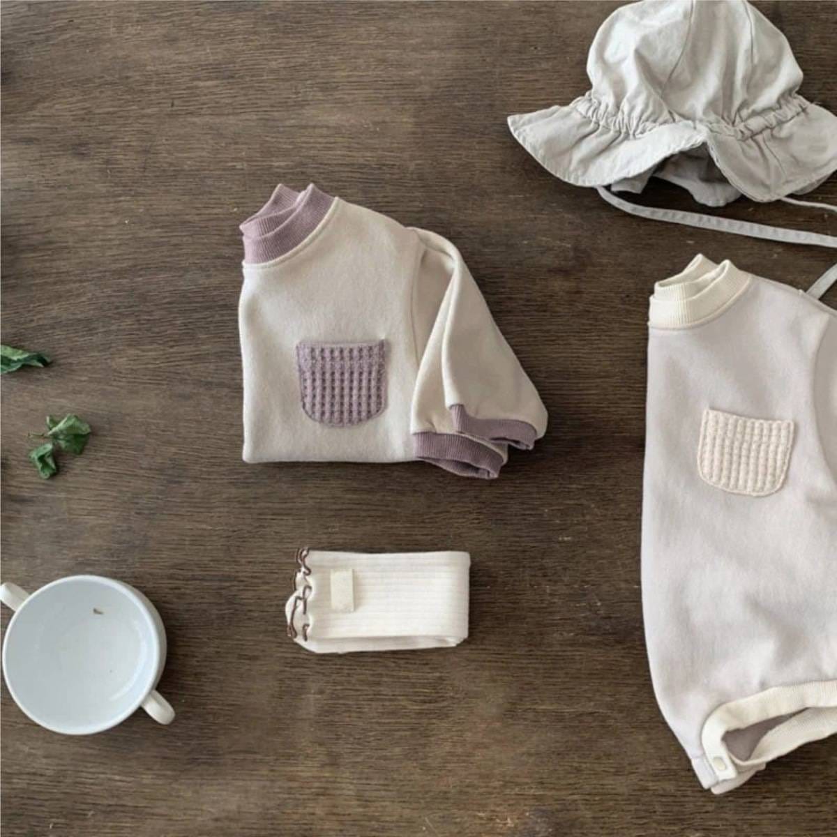 長袖ロンパース 長袖ロンパース スウェット アクセントカラー 胸ポケット【mh0011363】