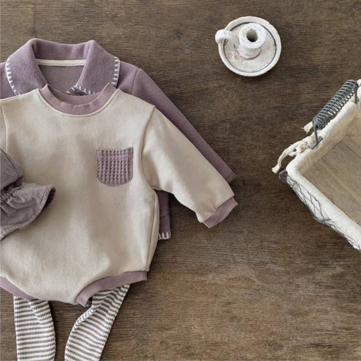 長袖ロンパース 長袖ロンパース スウェット アクセントカラー 胸ポケット【mh0011363】