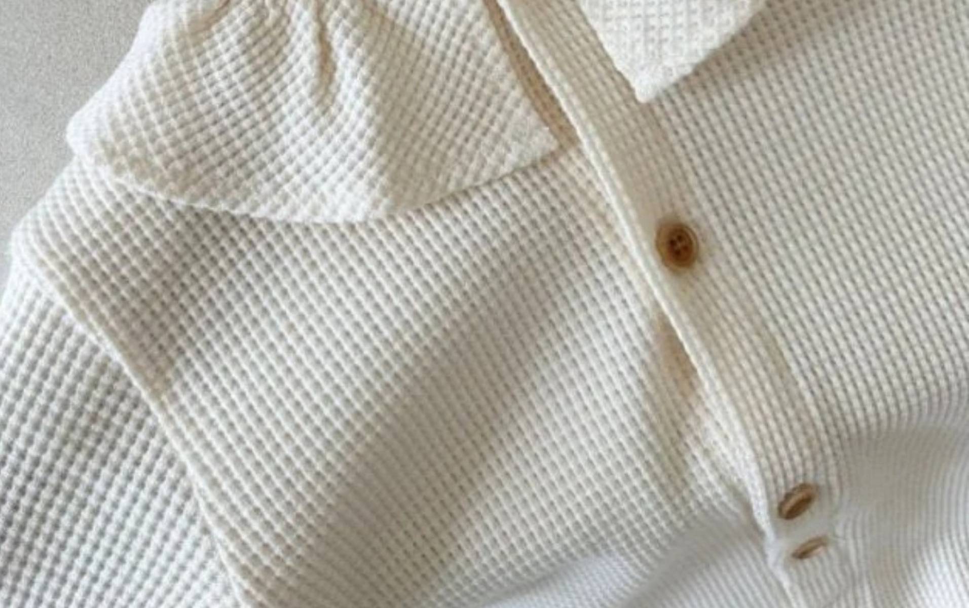 長袖ロンパース 長袖ロンパース ワッフル素材 フリル襟 前開き 足つき カバーオール【mh0011367】