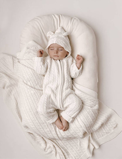 長袖ロンパース 長袖ロンパース ニット素材 ケーブル編み ベアくま耳フード カバーオール【mh0011368】