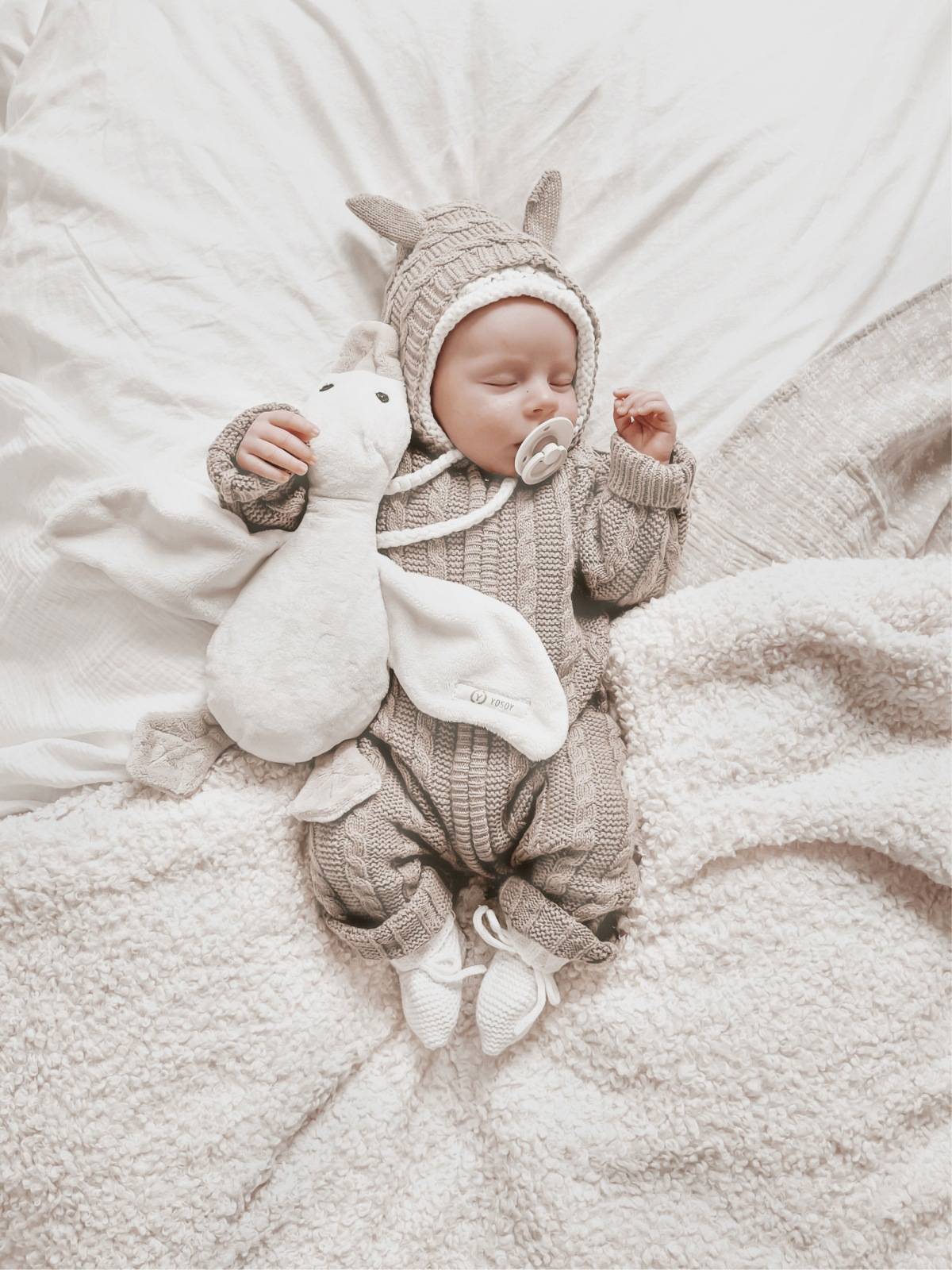 長袖ロンパース 長袖ロンパース ニット素材 ケーブル編み ベアくま耳フード カバーオール【mh0011368】