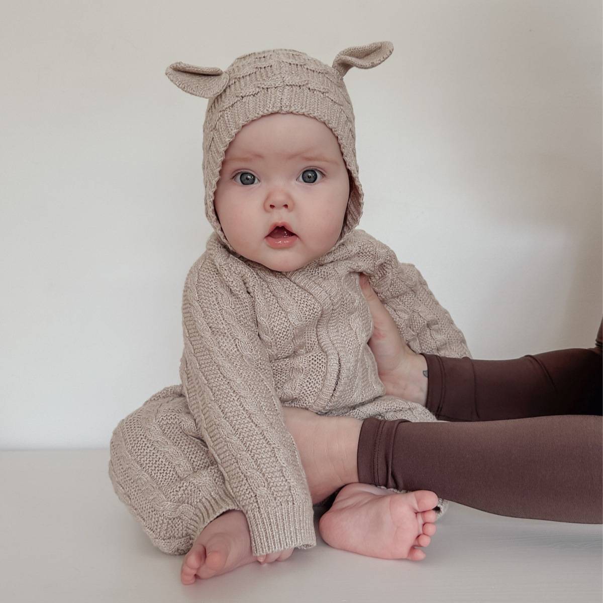 長袖ロンパース 長袖ロンパース ニット素材 ケーブル編み ベアくま耳フード カバーオール【mh0011368】