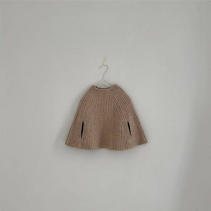 カーディガン・パーカー ニットポンチョ マント リブ編み ハイネック 袖穴付き アウター【mh0011370】