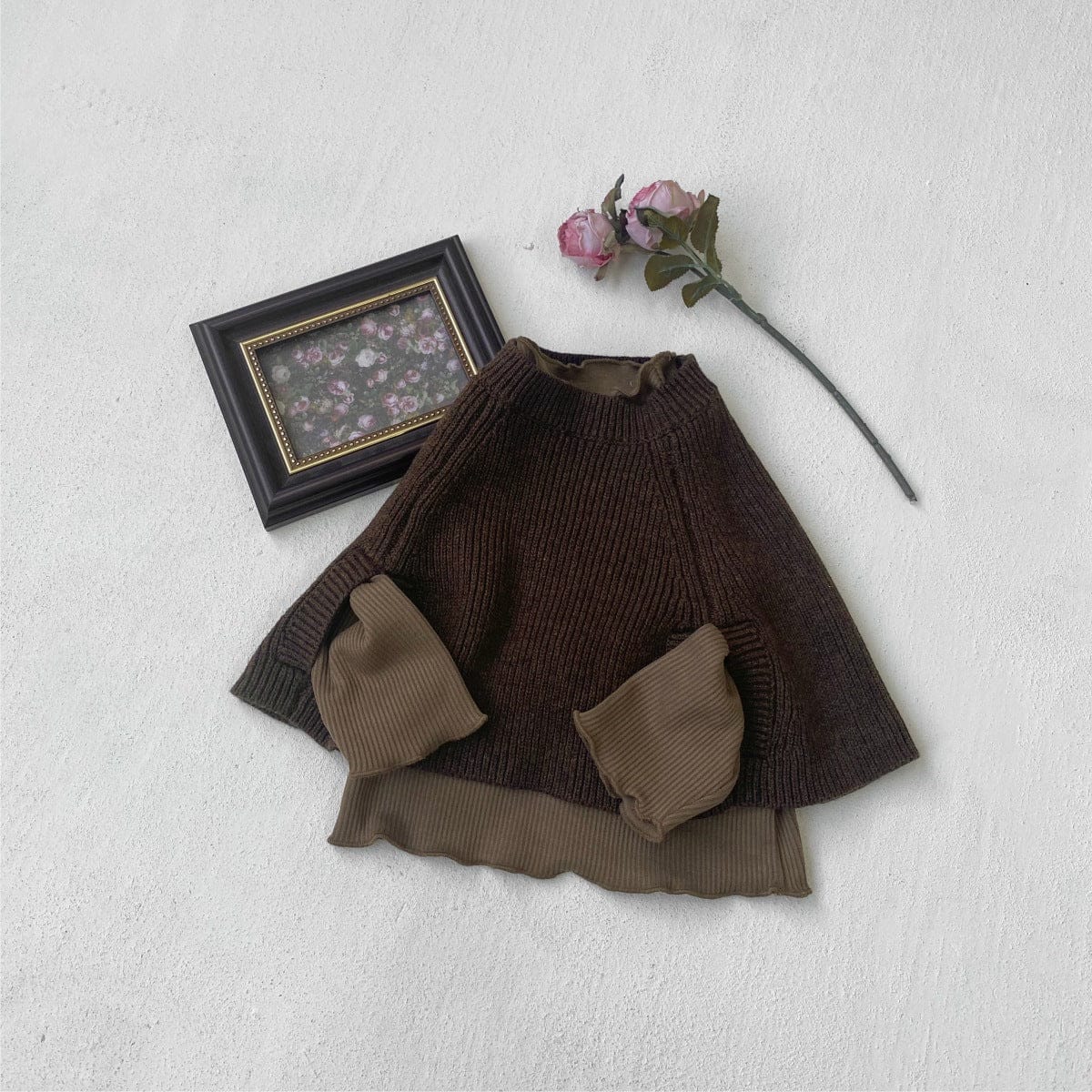 カーディガン・パーカー ニットポンチョ マント リブ編み ハイネック 袖穴付き アウター【mh0011370】