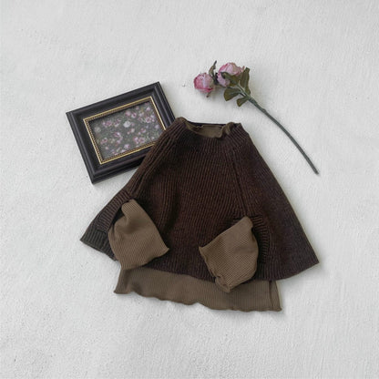 カーディガン・パーカー ニットポンチョ マント リブ編み ハイネック 袖穴付き アウター【mh0011370】