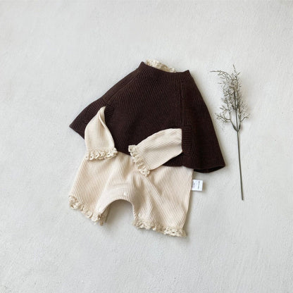 カーディガン・パーカー ニットポンチョ マント リブ編み ハイネック 袖穴付き アウター【mh0011370】