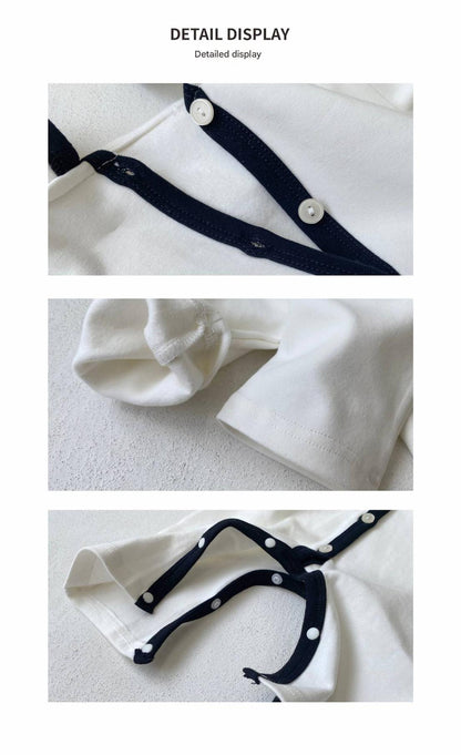 長袖ロンパース 長袖ロンパース ビッグ襟 パイピング 前開きスナップボタン カバーオール【mh0011371】