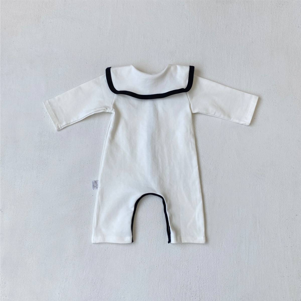 長袖ロンパース 長袖ロンパース ビッグ襟 パイピング 前開きスナップボタン カバーオール【mh0011371】