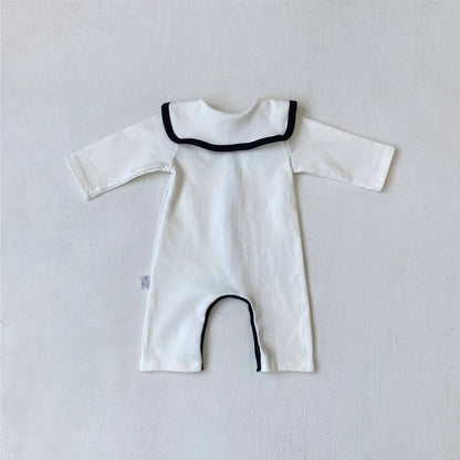 長袖ロンパース 長袖ロンパース ビッグ襟 パイピング 前開きスナップボタン カバーオール【mh0011371】