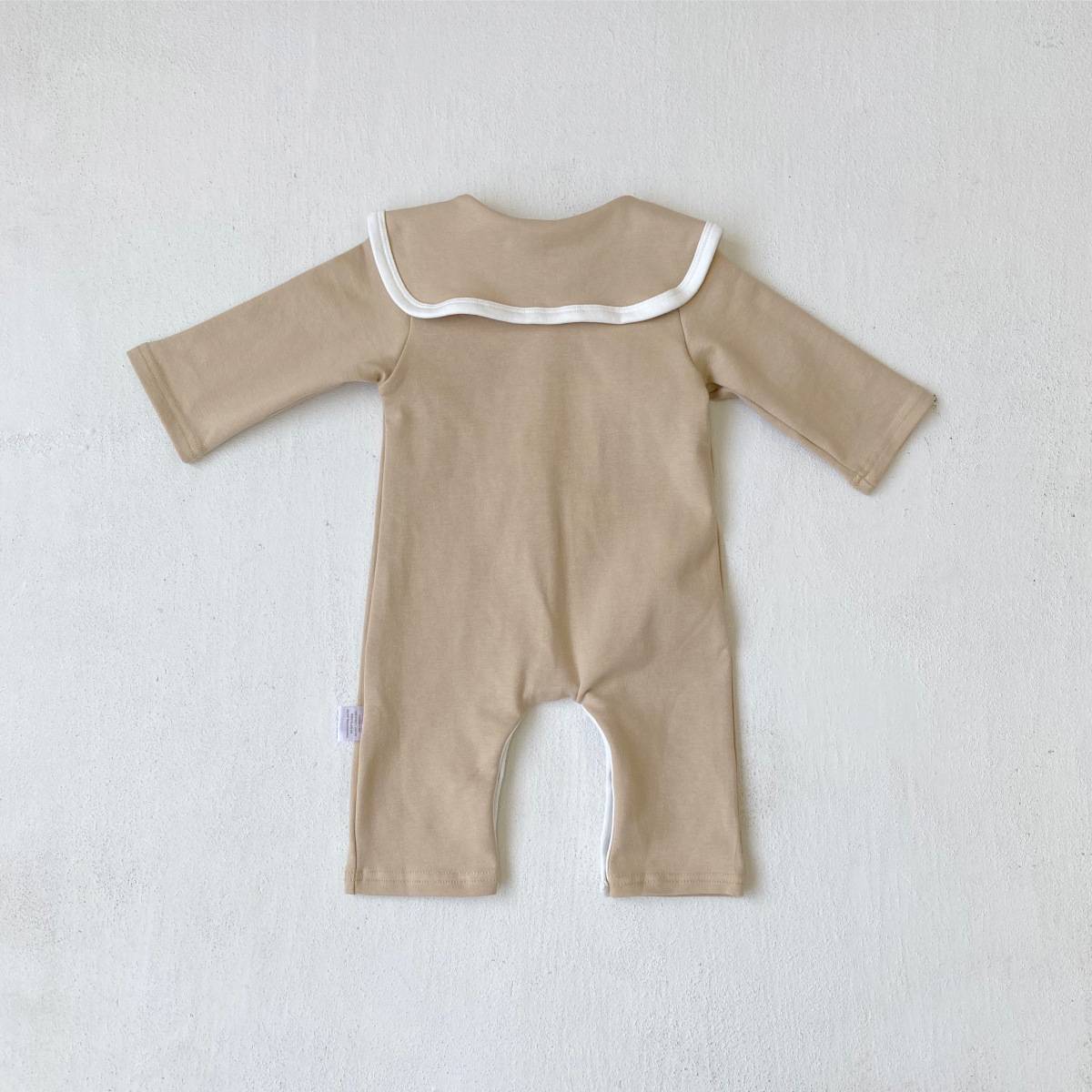 長袖ロンパース 長袖ロンパース ビッグ襟 パイピング 前開きスナップボタン カバーオール【mh0011371】