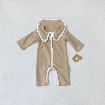 長袖ロンパース 長袖ロンパース ビッグ襟 パイピング 前開きスナップボタン カバーオール【mh0011371】