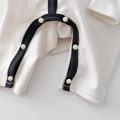 長袖ロンパース 長袖ロンパース ビッグ襟 パイピング 前開きスナップボタン カバーオール【mh0011371】