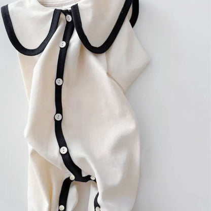 長袖ロンパース 長袖ロンパース ビッグ襟 パイピング 前開きスナップボタン カバーオール【mh0011371】