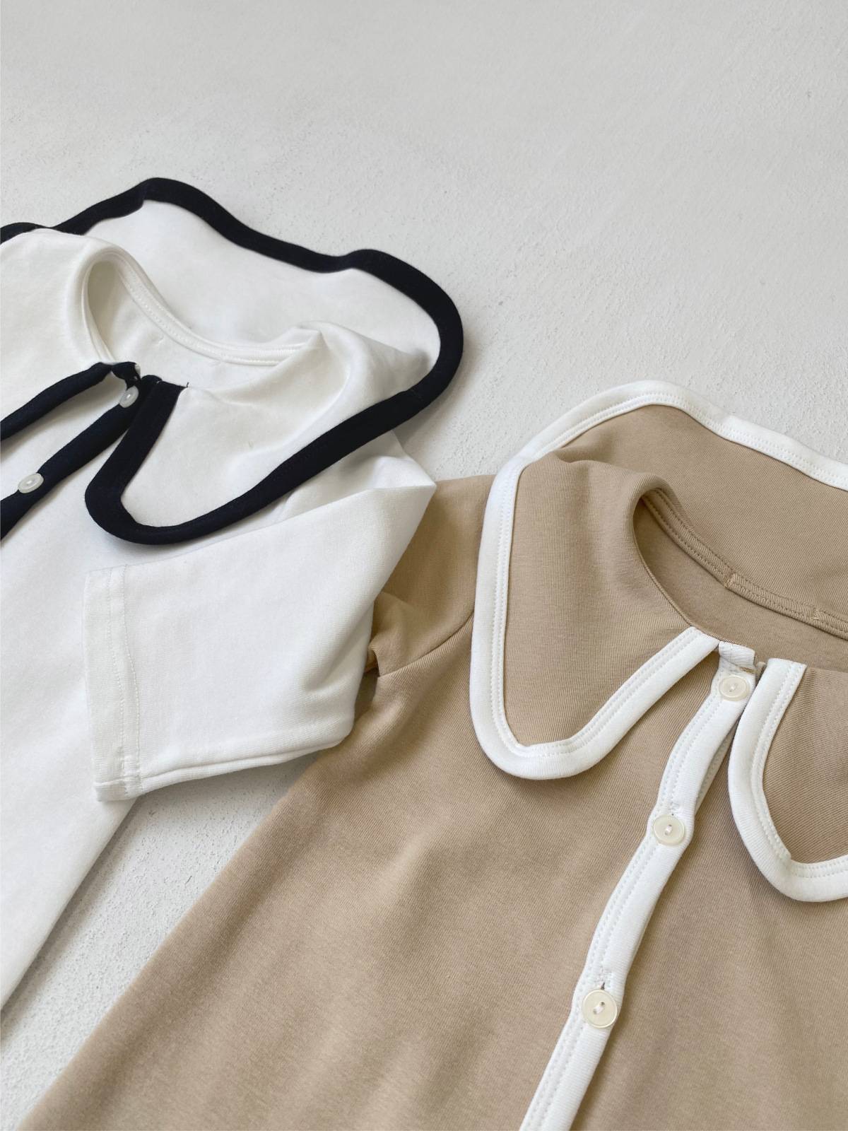 長袖ロンパース 長袖ロンパース ビッグ襟 パイピング 前開きスナップボタン カバーオール【mh0011371】