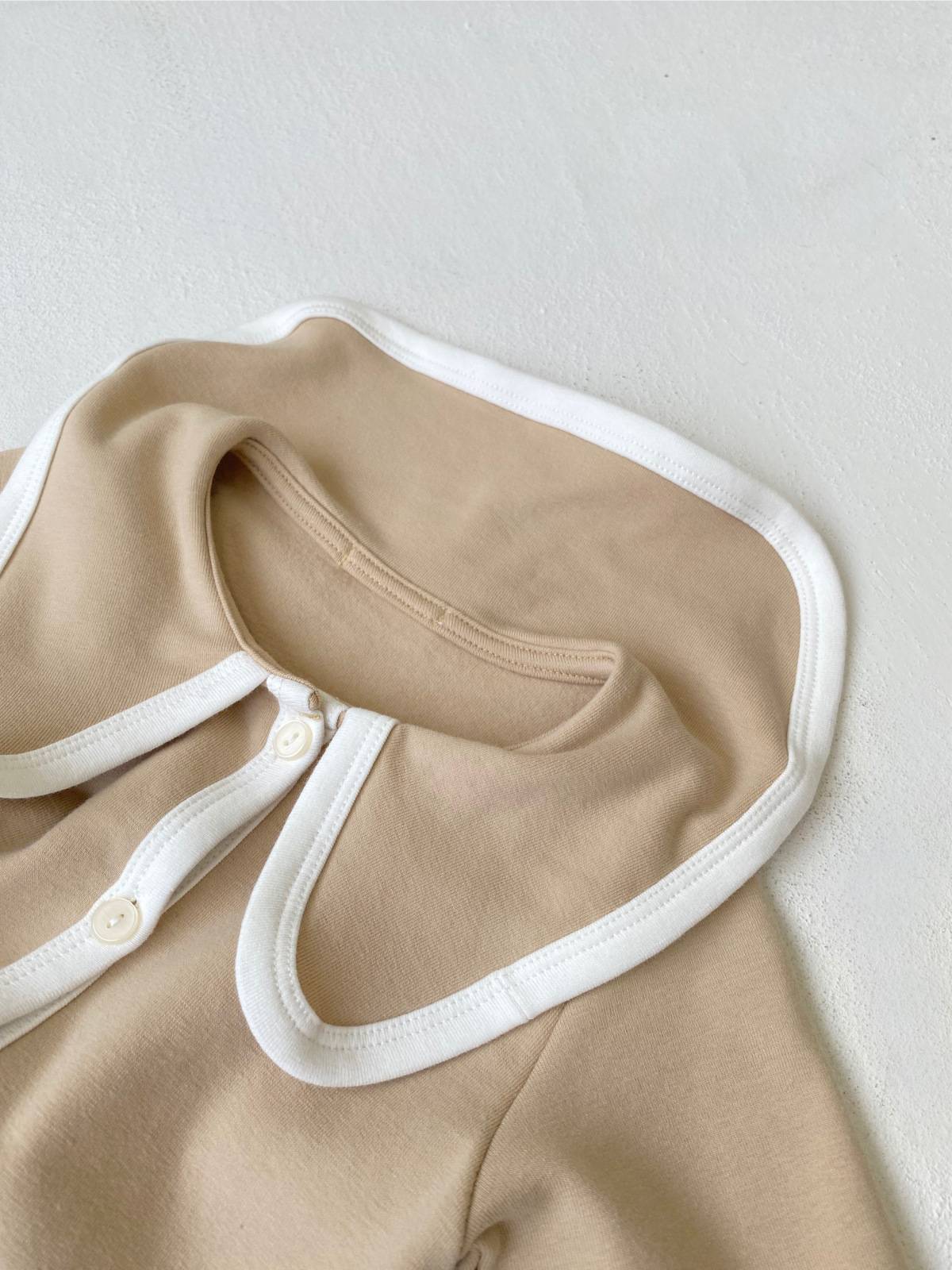 長袖ロンパース 長袖ロンパース ビッグ襟 パイピング 前開きスナップボタン カバーオール【mh0011371】