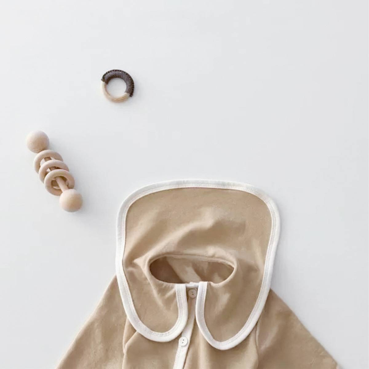 長袖ロンパース 長袖ロンパース ビッグ襟 パイピング 前開きスナップボタン カバーオール【mh0011371】