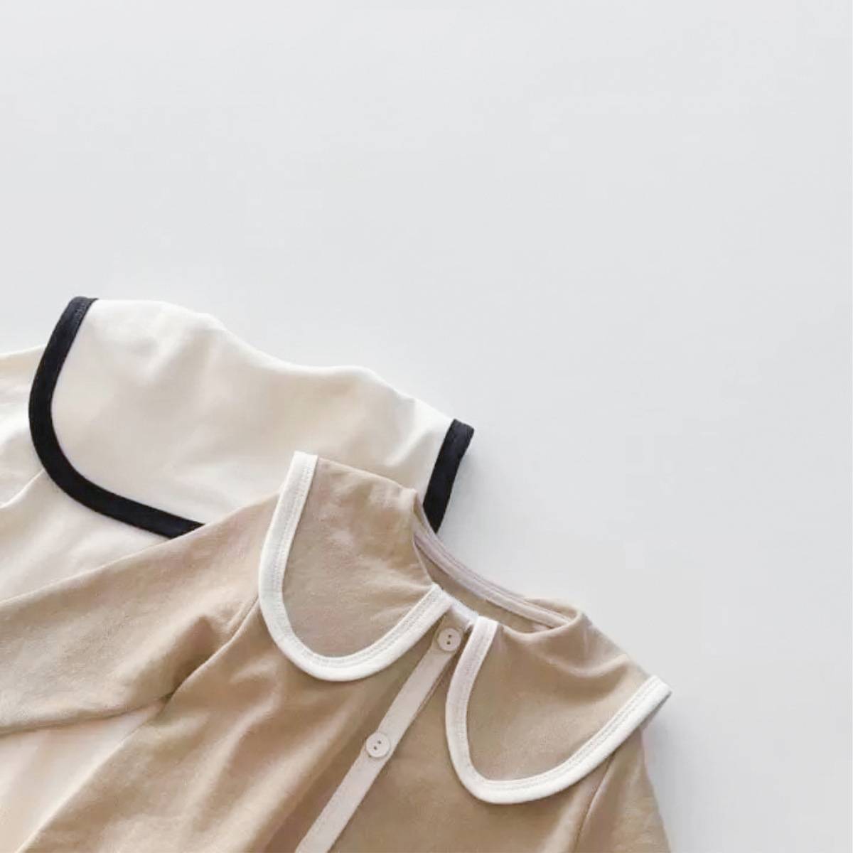 長袖ロンパース 長袖ロンパース ビッグ襟 パイピング 前開きスナップボタン カバーオール【mh0011371】