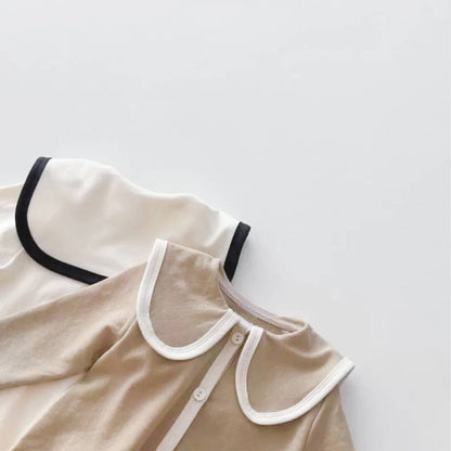 長袖ロンパース 長袖ロンパース ビッグ襟 パイピング 前開きスナップボタン カバーオール【mh0011371】