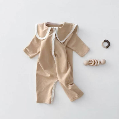 長袖ロンパース 長袖ロンパース ビッグ襟 パイピング 前開きスナップボタン カバーオール【mh0011371】