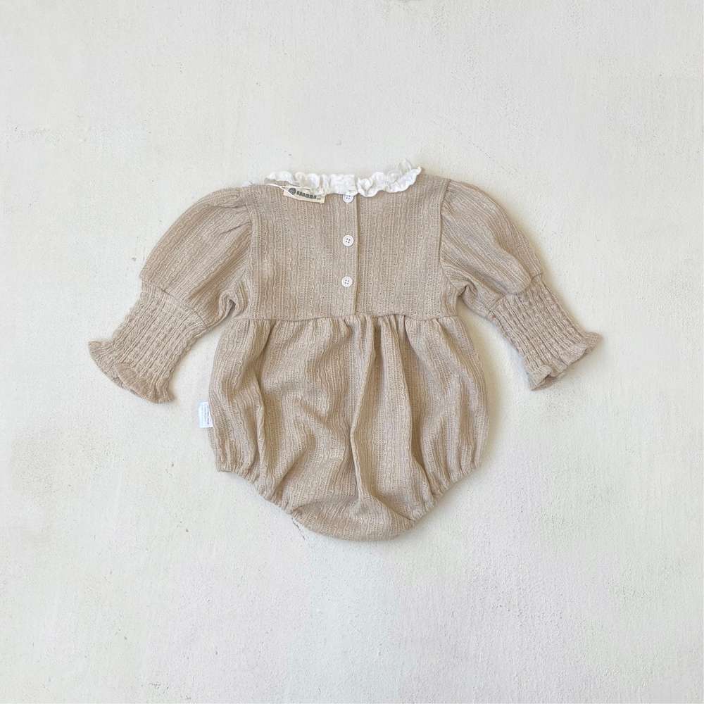 長袖ロンパース 長袖フリル襟ロンパース | レース花柄ジャガード | バルーンスリーブベビー服【mh0011491】