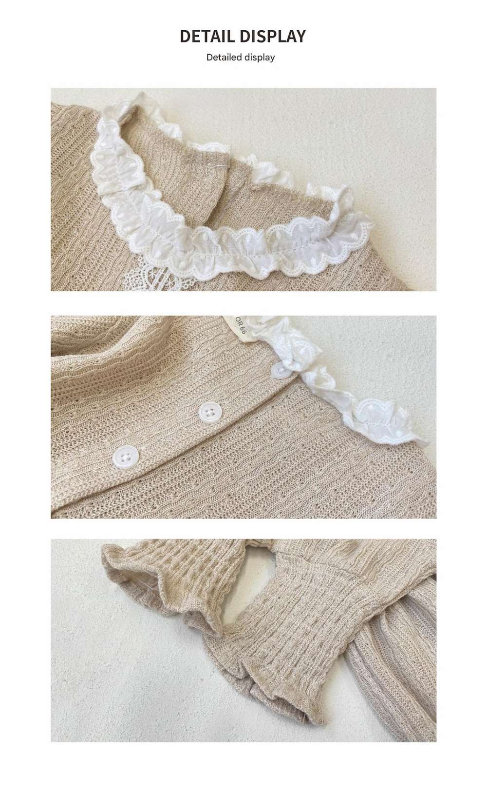 長袖ロンパース 長袖フリル襟ロンパース | レース花柄ジャガード | バルーンスリーブベビー服【mh0011491】