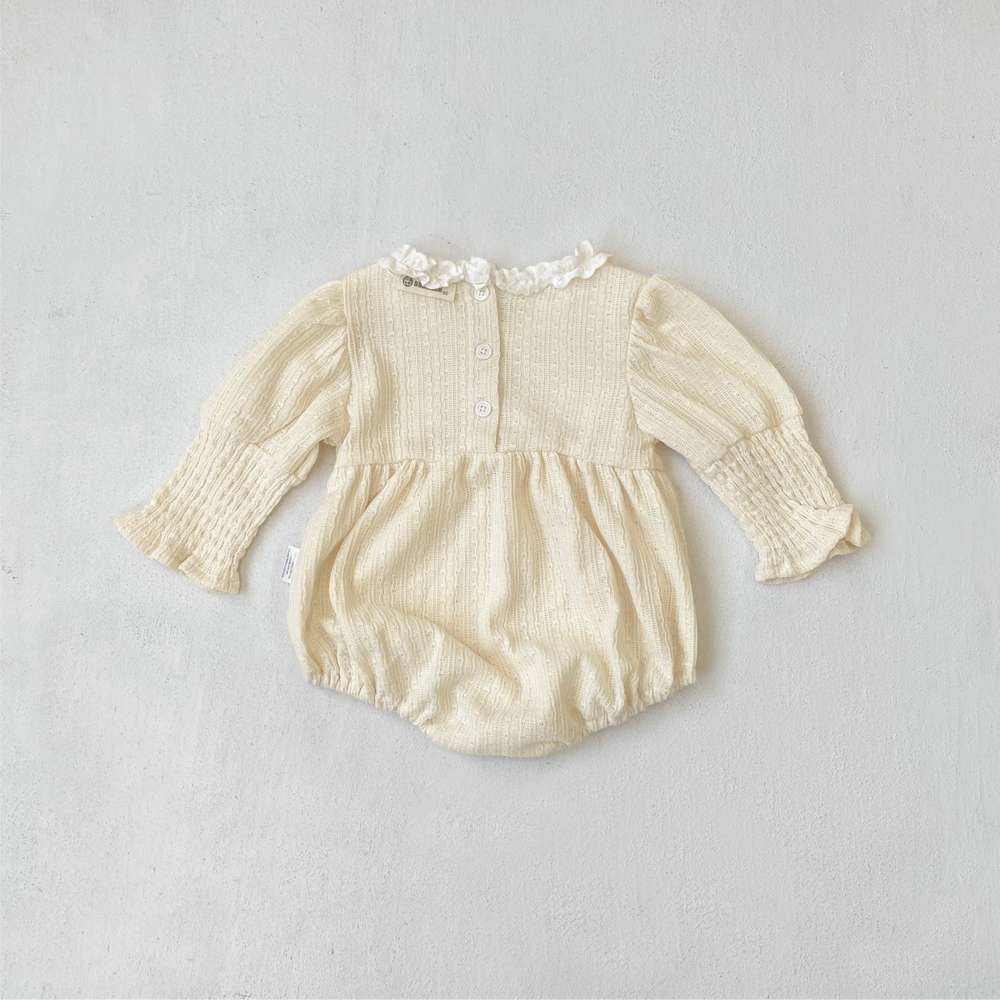 長袖ロンパース 長袖フリル襟ロンパース | レース花柄ジャガード | バルーンスリーブベビー服【mh0011491】