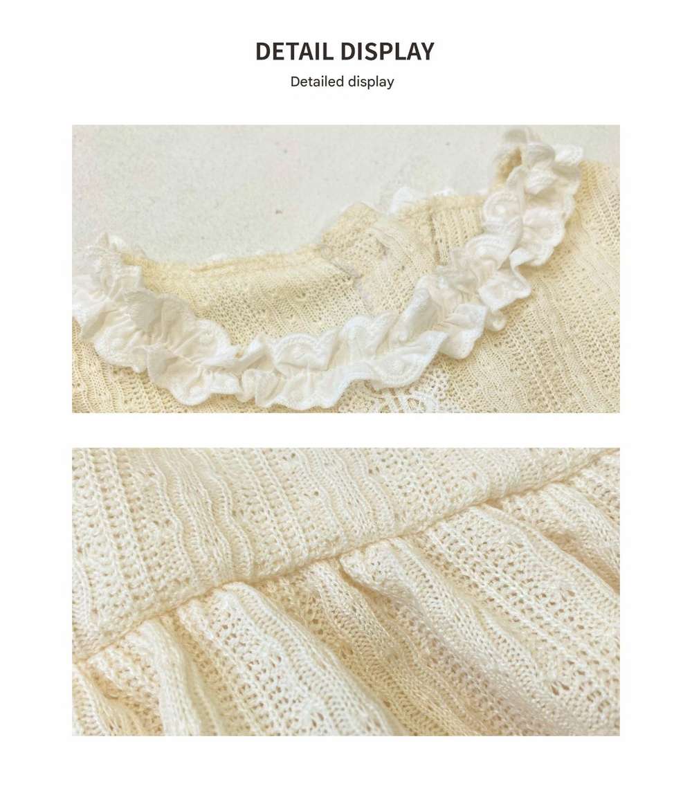 長袖ロンパース 長袖フリル襟ロンパース | レース花柄ジャガード | バルーンスリーブベビー服【mh0011491】