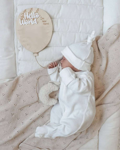 長袖ロンパース 長袖足つきロンパース | ワッフルリブ | 斜めジップくま耳帽セット【mh0011499】