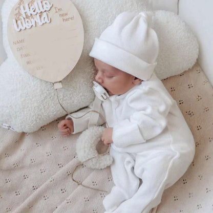 長袖ロンパース 長袖足つきロンパース | ワッフルリブ | 斜めジップくま耳帽セット【mh0011499】