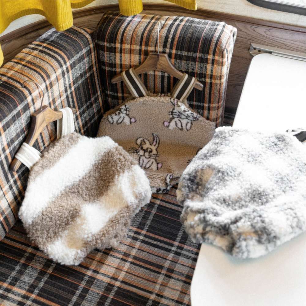 ノースリーブロンパース サスペンダーロンパース | うさぎチェックボーダーボア | もこもこベビーオーバーオール【mh0011500】