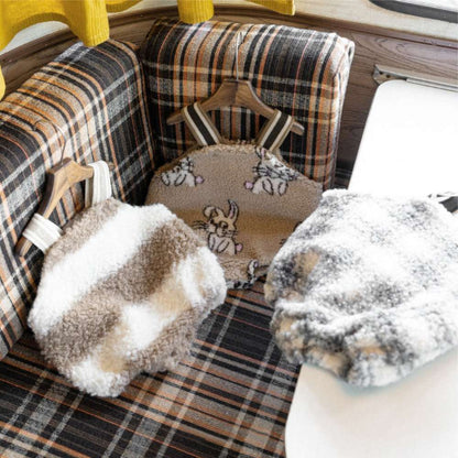 ノースリーブロンパース サスペンダーロンパース | うさぎチェックボーダーボア | もこもこベビーオーバーオール【mh0011500】