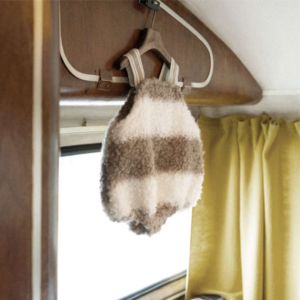 ノースリーブロンパース サスペンダーロンパース | うさぎチェックボーダーボア | もこもこベビーオーバーオール【mh0011500】