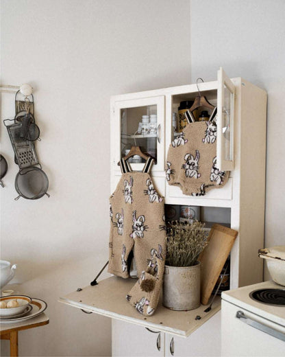 ノースリーブロンパース サスペンダーロンパース | うさぎチェックボーダーボア | もこもこベビーオーバーオール【mh0011500】