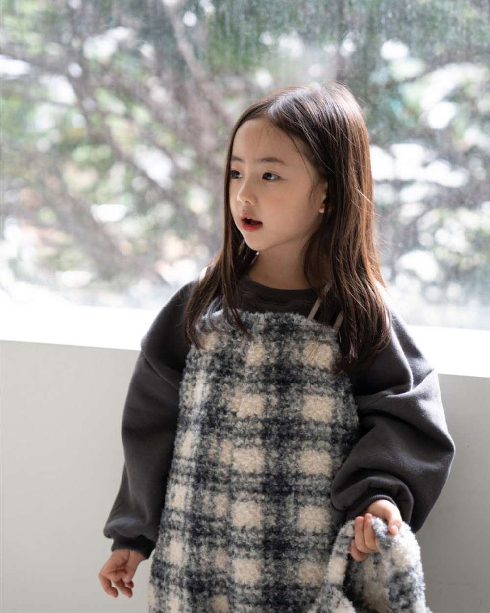 サロペットパンツ・サスペンダーパンツ サスペンダーサロペット | うさぎチェックボーダーボア | もこもこオーバーオール【mh0011502】