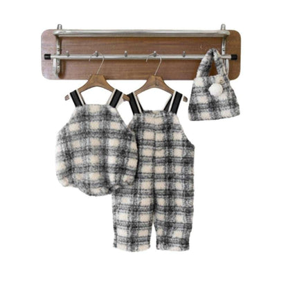 サロペットパンツ・サスペンダーパンツ サスペンダーサロペット | うさぎチェックボーダーボア | もこもこオーバーオール【mh0011502】