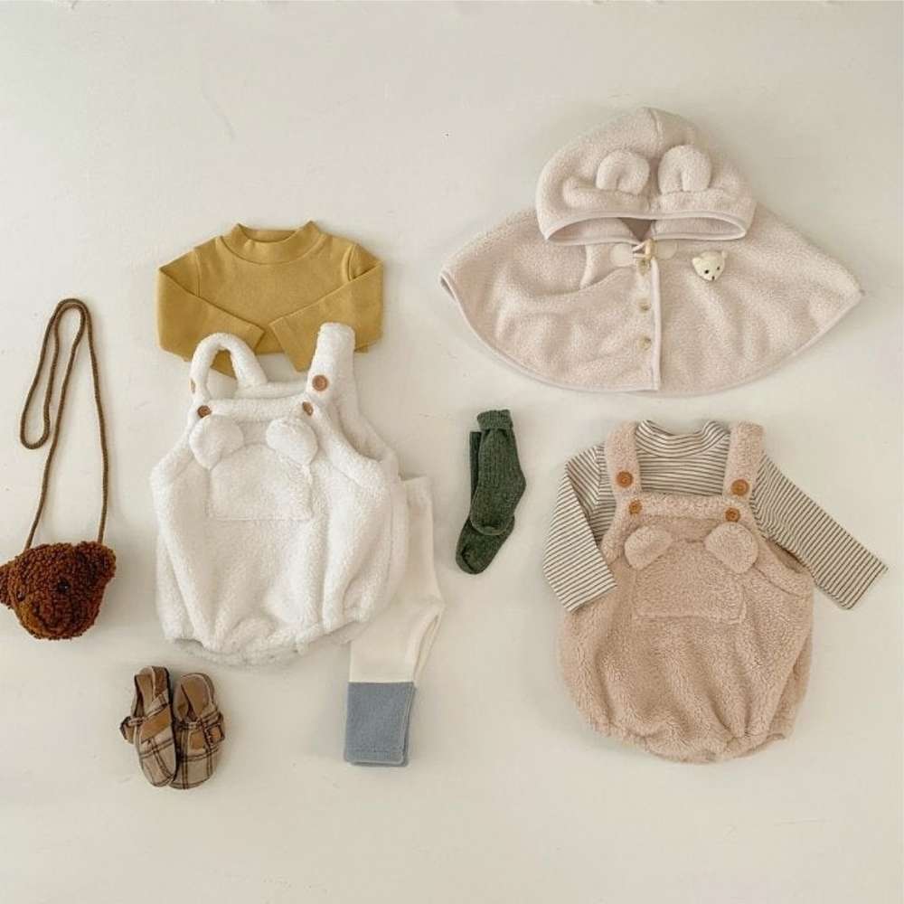 ノースリーブロンパース サスペンダーロンパース | くま耳もこもこポケット | ボアオーバーオール【mh0011503】