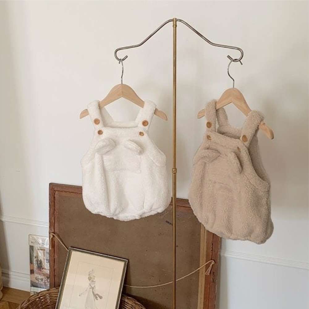 ノースリーブロンパース サスペンダーロンパース | くま耳もこもこポケット | ボアオーバーオール【mh0011503】