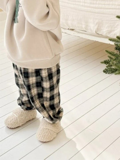 ロングパンツ・スウェットパンツ チェックパンツ 裏起毛 ゆったり バルーンシルエット カジュアル ボトムス【mh0011632】